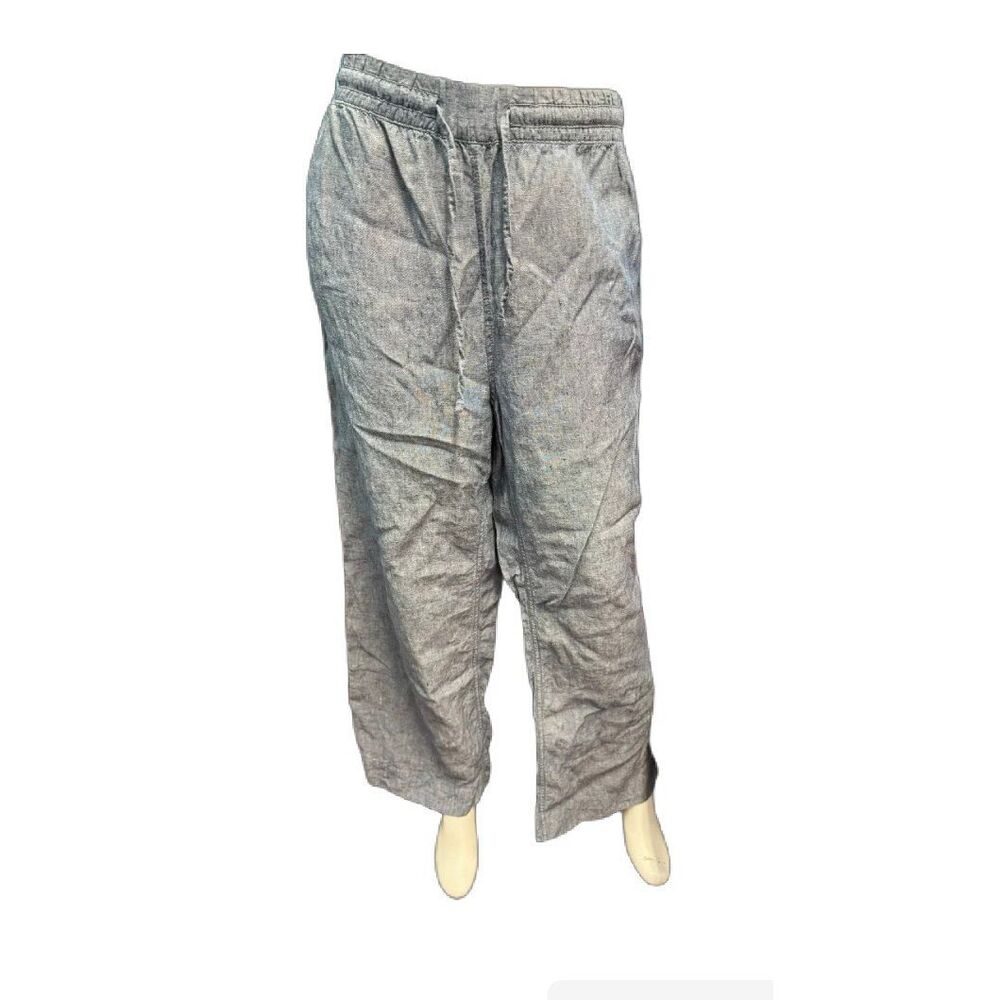 LL Bean Blue Gray linen Wide Leg Ankle Pants Womens plus Size 20